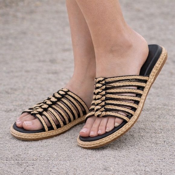 NINE WEST Adila 2 woven sandal - light natural - black and tan - size 9.5 NWB - Picture 1 of 10